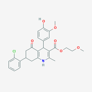 2-Methoxyethyl 7-(2-chlorophenyl)-4-(4-hydroxy-3-methoxyphenyl)-2-methyl-5-oxo-1,4,5,6,7,8-hexahydroquinoline-3-carboxylate