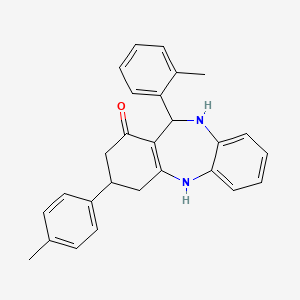 molecular formula C27H26N2O B11076840 11-(2-methylphenyl)-3-(4-methylphenyl)-2,3,4,5,10,11-hexahydro-1H-dibenzo[b,e][1,4]diazepin-1-one 