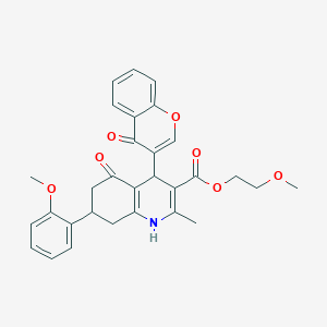 molecular formula C30H29NO7 B11076843 2-methoxyethyl 7-(2-methoxyphenyl)-2-methyl-5-oxo-4-(4-oxo-4H-chromen-3-yl)-1,4,5,6,7,8-hexahydroquinoline-3-carboxylate 