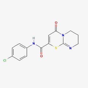 molecular formula C14H12ClN3O2S B11076856 N-(4-chlorophenyl)-4-oxo-7,8-dihydro-4H,6H-pyrimido[2,1-b][1,3]thiazine-2-carboxamide 