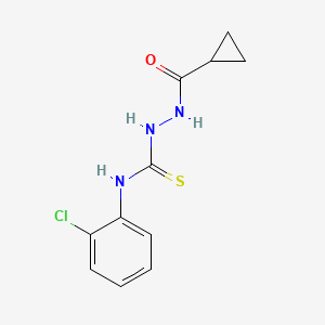 molecular formula C11H12ClN3OS B11076865 N-{[(2-chlorophenyl)carbamothioyl]amino}cyclopropanecarboxamide 