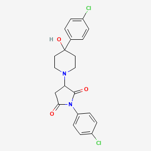 molecular formula C21H20Cl2N2O3 B11076880 1-(4-Chlorophenyl)-3-[4-(4-chlorophenyl)-4-hydroxypiperidin-1-yl]pyrrolidine-2,5-dione 