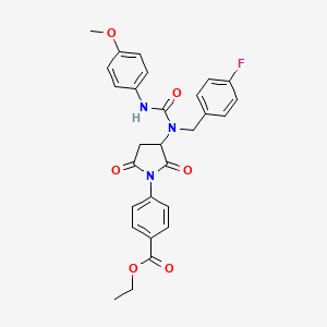 molecular formula C28H26FN3O6 B11076892 Ethyl 4-(3-{(4-fluorobenzyl)[(4-methoxyphenyl)carbamoyl]amino}-2,5-dioxopyrrolidin-1-yl)benzoate 