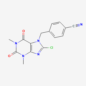 molecular formula C15H12ClN5O2 B11076899 4-[(8-chloro-1,3-dimethyl-2,6-dioxo-1,2,3,6-tetrahydro-7H-purin-7-yl)methyl]benzonitrile 