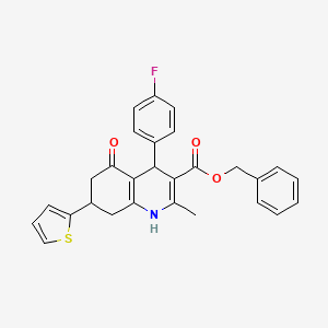 molecular formula C28H24FNO3S B11076911 Benzyl 4-(4-fluorophenyl)-2-methyl-5-oxo-7-(thiophen-2-yl)-1,4,5,6,7,8-hexahydroquinoline-3-carboxylate 