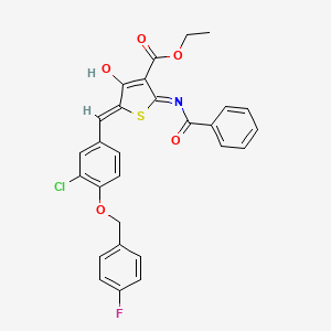 Ethyl 2-(benzoylamino)-5-{3-chloro-4-[(4-fluorobenzyl)oxy]benzylidene}-4-oxo-4,5-dihydro-3-thiophenecarboxylate