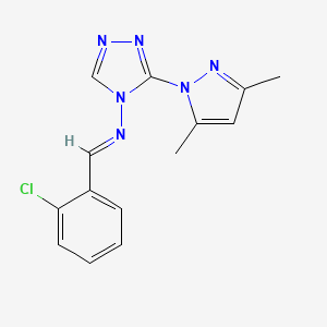 molecular formula C14H13ClN6 B11076960 (2-Chloro-benzylidene)-[3-(3,5-dimethyl-pyrazol-1-yl)-[1,2,4]triazol-4-yl]-amine 