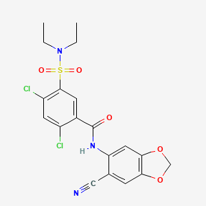 molecular formula C19H17Cl2N3O5S B11076989 2,4-dichloro-N-(6-cyano-1,3-benzodioxol-5-yl)-5-(diethylsulfamoyl)benzamide 