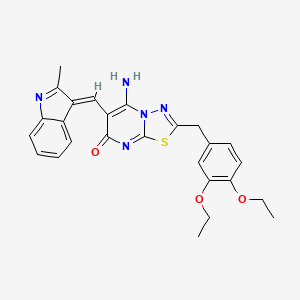 molecular formula C26H25N5O3S B11077005 (6E)-2-(3,4-diethoxybenzyl)-5-imino-6-[(2-methyl-1H-indol-3-yl)methylidene]-5,6-dihydro-7H-[1,3,4]thiadiazolo[3,2-a]pyrimidin-7-one 