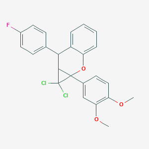 molecular formula C24H19Cl2FO3 B11077015 1,1-Dichloro-1a-(3,4-dimethoxyphenyl)-7-(4-fluorophenyl)-1,1a,7,7a-tetrahydrocyclopropa[b]chromene 