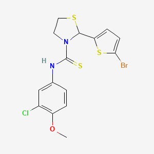 molecular formula C15H14BrClN2OS3 B11077020 2-(5-bromothiophen-2-yl)-N-(3-chloro-4-methoxyphenyl)-1,3-thiazolidine-3-carbothioamide 