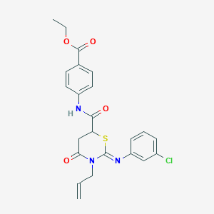 molecular formula C23H22ClN3O4S B11077054 ethyl 4-({[(2Z)-2-[(3-chlorophenyl)imino]-4-oxo-3-(prop-2-en-1-yl)-1,3-thiazinan-6-yl]carbonyl}amino)benzoate 