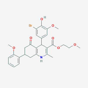 2-Methoxyethyl 4-(3-bromo-4-hydroxy-5-methoxyphenyl)-7-(2-methoxyphenyl)-2-methyl-5-oxo-1,4,5,6,7,8-hexahydroquinoline-3-carboxylate