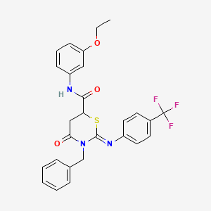 molecular formula C27H24F3N3O3S B11077066 (2Z)-3-benzyl-N-(3-ethoxyphenyl)-4-oxo-2-{[4-(trifluoromethyl)phenyl]imino}-1,3-thiazinane-6-carboxamide 