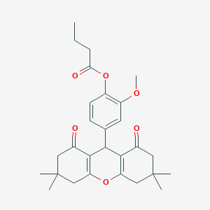 molecular formula C28H34O6 B11077131 2-Methoxy-4-(3,3,6,6-tetramethyl-1,8-dioxo-2,3,4,5,6,7,8,9-octahydro-1h-xanthen-9-yl)phenyl butyrate 