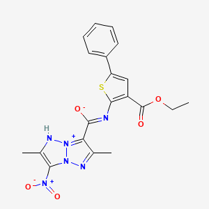 molecular formula C20H18N6O5S B11077136 (7Z)-N-(3-ethoxycarbonyl-5-phenylthiophen-2-yl)-2,6-dimethyl-3-nitro-1H-triazolo[2,1-a]triazol-8-ium-7-carboximidate 