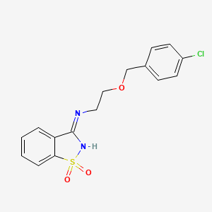 molecular formula C16H15ClN2O3S B11077144 3-({2-[(4-Chlorophenyl)methoxy]ethyl}amino)benzo[d]1,2-thiazoline-1,1-dione 