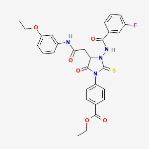 Ethyl 4-(4-{2-[(3-ethoxyphenyl)amino]-2-oxoethyl}-3-{[(3-fluorophenyl)carbonyl]amino}-5-oxo-2-thioxoimidazolidin-1-yl)benzoate