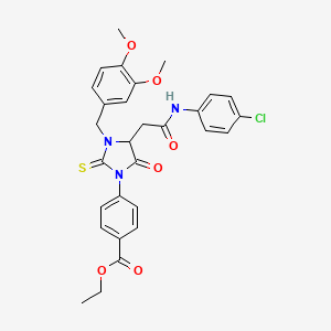 Ethyl 4-[4-{2-[(4-chlorophenyl)amino]-2-oxoethyl}-3-(3,4-dimethoxybenzyl)-5-oxo-2-thioxoimidazolidin-1-yl]benzoate