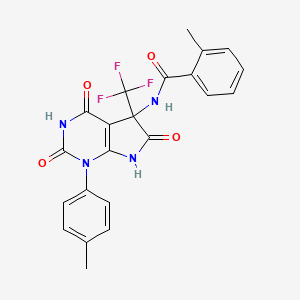 molecular formula C22H17F3N4O4 B11077232 2-methyl-N-[1-(4-methylphenyl)-2,4,6-trioxo-5-(trifluoromethyl)-2,3,4,5,6,7-hexahydro-1H-pyrrolo[2,3-d]pyrimidin-5-yl]benzamide 