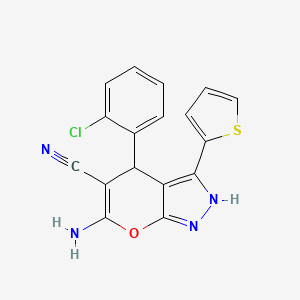 6-Amino-4-(2-chlorophenyl)-3-(thiophen-2-yl)-1,4-dihydropyrano[2,3-c]pyrazole-5-carbonitrile