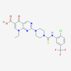 molecular formula C22H20ClF3N6O3S B11077312 2-(4-{[2-Chloro-5-(trifluoromethyl)phenyl]carbamothioyl}piperazin-1-yl)-8-ethyl-5-oxo-5,8-dihydropyrido[2,3-d]pyrimidine-6-carboxylic acid 