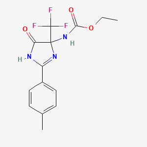 molecular formula C14H14F3N3O3 B11077344 (5-Oxo-2-p-tolyl-4-trifluoromethyl-4,5-dihydro-1H-imidazol-4-yl)carbamic acid, ethyl ester 