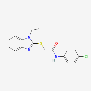 molecular formula C17H16ClN3OS B11077347 N-(4-chlorophenyl)-2-[(1-ethyl-1H-benzimidazol-2-yl)sulfanyl]acetamide 