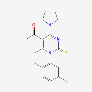 molecular formula C19H23N3OS B11077378 1-[1-(2,5-Dimethylphenyl)-6-methyl-4-(pyrrolidin-1-yl)-2-thioxo-1,2-dihydropyrimidin-5-yl]ethanone 