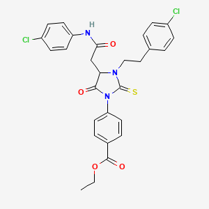 Ethyl 4-(4-{2-[(4-chlorophenyl)amino]-2-oxoethyl}-3-[2-(4-chlorophenyl)ethyl]-5-oxo-2-thioxoimidazolidin-1-yl)benzoate