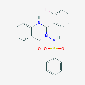 molecular formula C20H16FN3O3S B11077410 N-[2-(2-fluorophenyl)-4-oxo-1,4-dihydroquinazolin-3(2H)-yl]benzenesulfonamide 