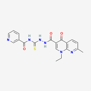 molecular formula C19H18N6O3S B11077431 N-({2-[(1-ethyl-7-methyl-4-oxo-1,4-dihydro-1,8-naphthyridin-3-yl)carbonyl]hydrazinyl}carbonothioyl)pyridine-3-carboxamide 