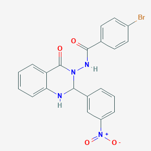 molecular formula C21H15BrN4O4 B11077545 4-bromo-N-[2-(3-nitrophenyl)-4-oxo-1,4-dihydroquinazolin-3(2H)-yl]benzamide 