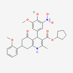 Cyclopentyl 4-(4-hydroxy-3-methoxy-5-nitrophenyl)-7-(2-methoxyphenyl)-2-methyl-5-oxo-1,4,5,6,7,8-hexahydroquinoline-3-carboxylate