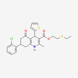 molecular formula C25H26ClNO3S2 B11077679 2-(Ethylsulfanyl)ethyl 7-(2-chlorophenyl)-2-methyl-5-oxo-4-(thiophen-2-yl)-1,4,5,6,7,8-hexahydroquinoline-3-carboxylate 