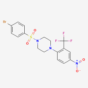 molecular formula C17H15BrF3N3O4S B11077700 1-[(4-Bromophenyl)sulfonyl]-4-[4-nitro-2-(trifluoromethyl)phenyl]piperazine 