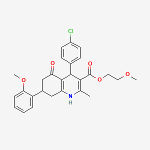 molecular formula C27H28ClNO5 B11077745 2-Methoxyethyl 4-(4-chlorophenyl)-7-(2-methoxyphenyl)-2-methyl-5-oxo-1,4,5,6,7,8-hexahydroquinoline-3-carboxylate 