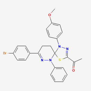 molecular formula C26H23BrN4O2S B11077804 1-[8-(4-Bromophenyl)-1-(4-methoxyphenyl)-6-phenyl-4-thia-1,2,6,7-tetraazaspiro[4.5]deca-2,7-dien-3-yl]ethanone 