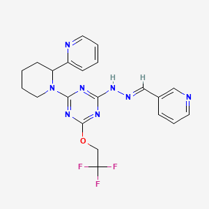 molecular formula C21H21F3N8O B11077806 nicotinaldehyde [4-[(2R)-2-pyridin-2-ylpiperidin-1-yl]-6-(2,2,2-trifluoroethoxy)-1,3,5-triazin-2-yl]hydrazone 