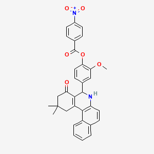 molecular formula C33H28N2O6 B11077807 4-(2,2-Dimethyl-4-oxo-1,2,3,4,5,6-hexahydrobenzo[a]phenanthridin-5-yl)-2-methoxyphenyl 4-nitrobenzoate 