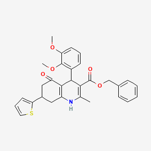 molecular formula C30H29NO5S B11077819 Benzyl 4-(2,3-dimethoxyphenyl)-2-methyl-5-oxo-7-(thiophen-2-yl)-1,4,5,6,7,8-hexahydroquinoline-3-carboxylate 