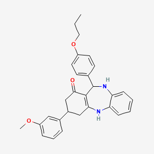 molecular formula C29H30N2O3 B11077937 3-(3-methoxyphenyl)-11-(4-propoxyphenyl)-2,3,4,5,10,11-hexahydro-1H-dibenzo[b,e][1,4]diazepin-1-one 