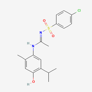 molecular formula C18H21ClN2O3S B11077943 (1E)-N'-[(4-chlorophenyl)sulfonyl]-N-[4-hydroxy-2-methyl-5-(propan-2-yl)phenyl]ethanimidamide 