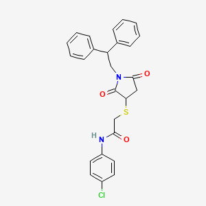 molecular formula C26H23ClN2O3S B11077966 N-(4-chlorophenyl)-2-{[1-(2,2-diphenylethyl)-2,5-dioxo-3-pyrrolidinyl]sulfanyl}acetamide 