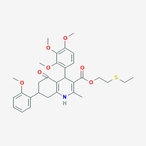 2-(Ethylsulfanyl)ethyl 7-(2-methoxyphenyl)-2-methyl-5-oxo-4-(2,3,4-trimethoxyphenyl)-1,4,5,6,7,8-hexahydroquinoline-3-carboxylate