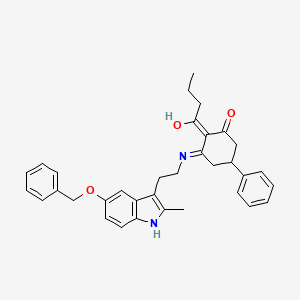 molecular formula C34H36N2O3 B11078039 3-({2-[5-(benzyloxy)-2-methyl-1H-indol-3-yl]ethyl}amino)-2-butanoyl-5-phenylcyclohex-2-en-1-one 