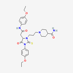 molecular formula C30H39N5O5S B11078098 1-{3-[3-(4-Ethoxyphenyl)-5-{2-[(4-ethoxyphenyl)amino]-2-oxoethyl}-4-oxo-2-thioxoimidazolidin-1-yl]propyl}piperidine-4-carboxamide 