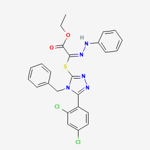 molecular formula C25H21Cl2N5O2S B11078110 ethyl (2E)-{[4-benzyl-5-(2,4-dichlorophenyl)-4H-1,2,4-triazol-3-yl]sulfanyl}(2-phenylhydrazinylidene)ethanoate 