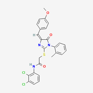 molecular formula C26H21Cl2N3O3S B11078122 N-(2,3-dichlorophenyl)-2-{[(4E)-4-(4-methoxybenzylidene)-1-(2-methylphenyl)-5-oxo-4,5-dihydro-1H-imidazol-2-yl]sulfanyl}acetamide 