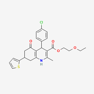 molecular formula C25H26ClNO4S B11078202 2-Ethoxyethyl 4-(4-chlorophenyl)-2-methyl-5-oxo-7-(thiophen-2-yl)-1,4,5,6,7,8-hexahydroquinoline-3-carboxylate 